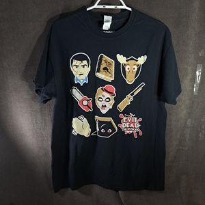 Evil Dead The Musical Illustrated Cartoon Black Graphic Tee NWOT L